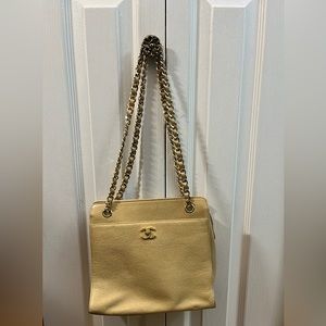 Beige leather tote